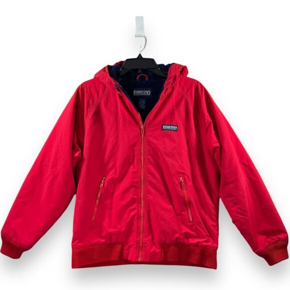 Lands' End Boy Size Large 14/16 Unisex Red Hooded Fleece Windbreaker Jacket - Picture 1 of 9